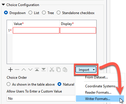 Importing writer formats to fill in the Choices table
